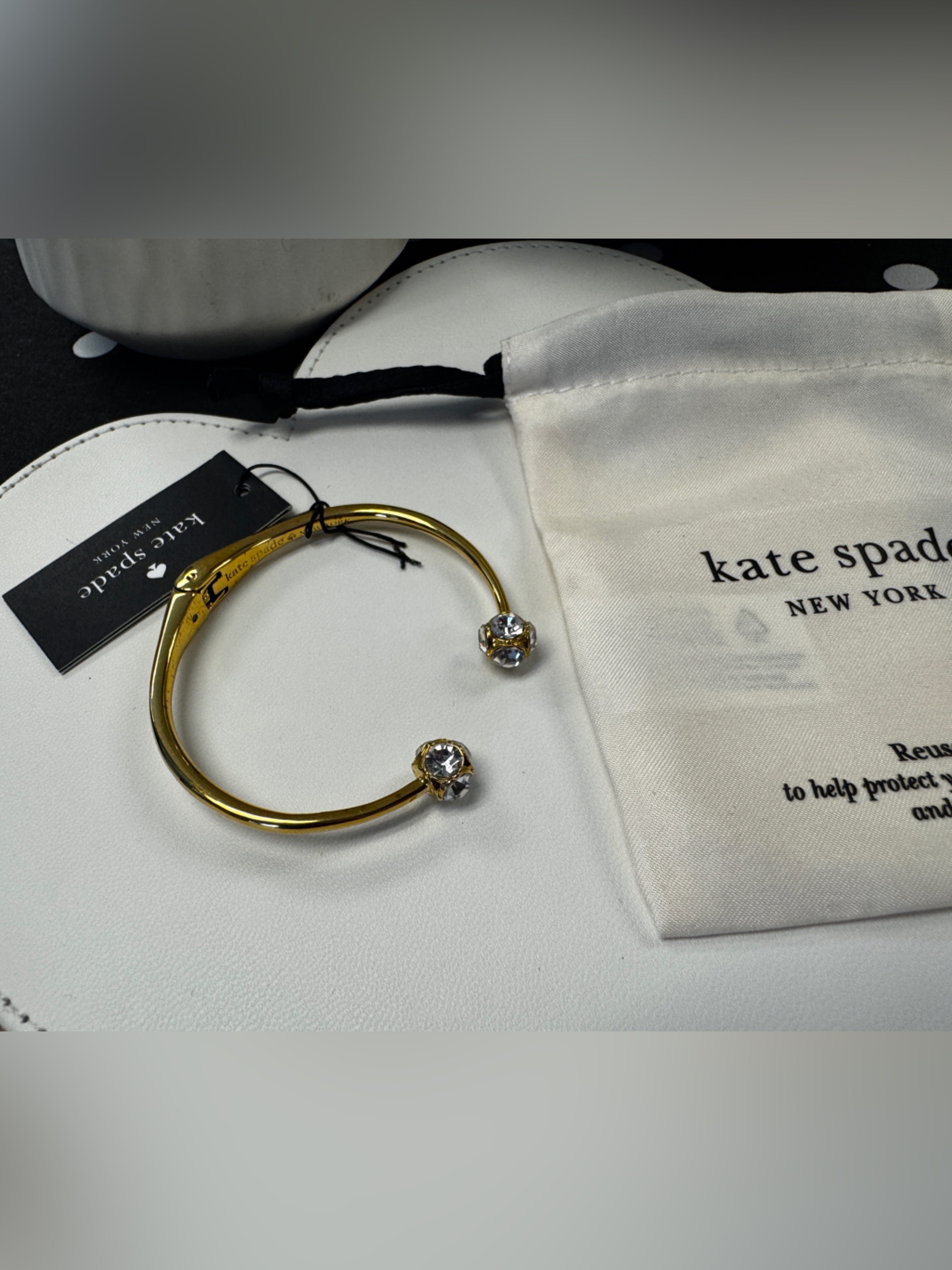 Beautiful Kate Spade Gold Crystal “Lade Marmalade” Open Bangle Bracelet